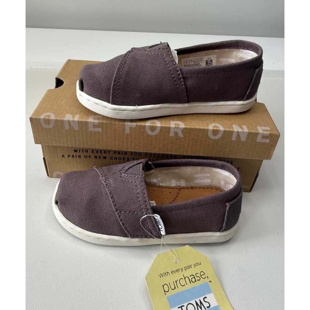 TOMS Classic Ash Canvas‎ Toddler Slip On Tiny Shoes Grey Unisex Size 8C New